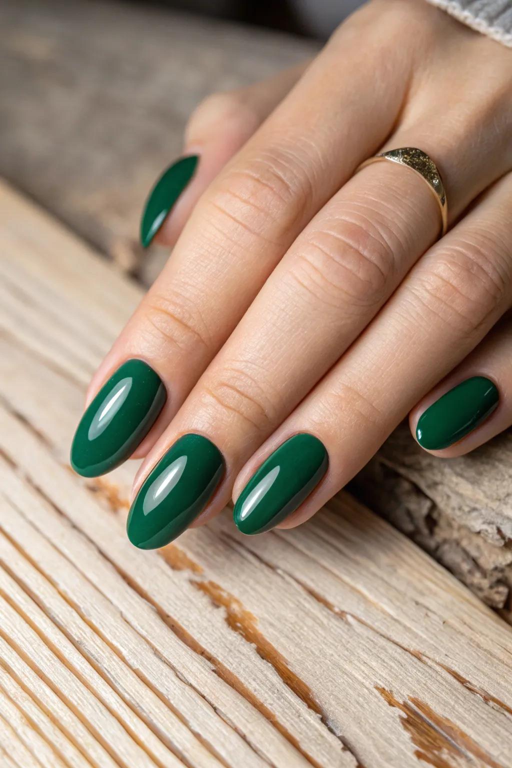 Immerse yourself in nature's elegance with these lush green nails, perfect for a grounded and stylish look.