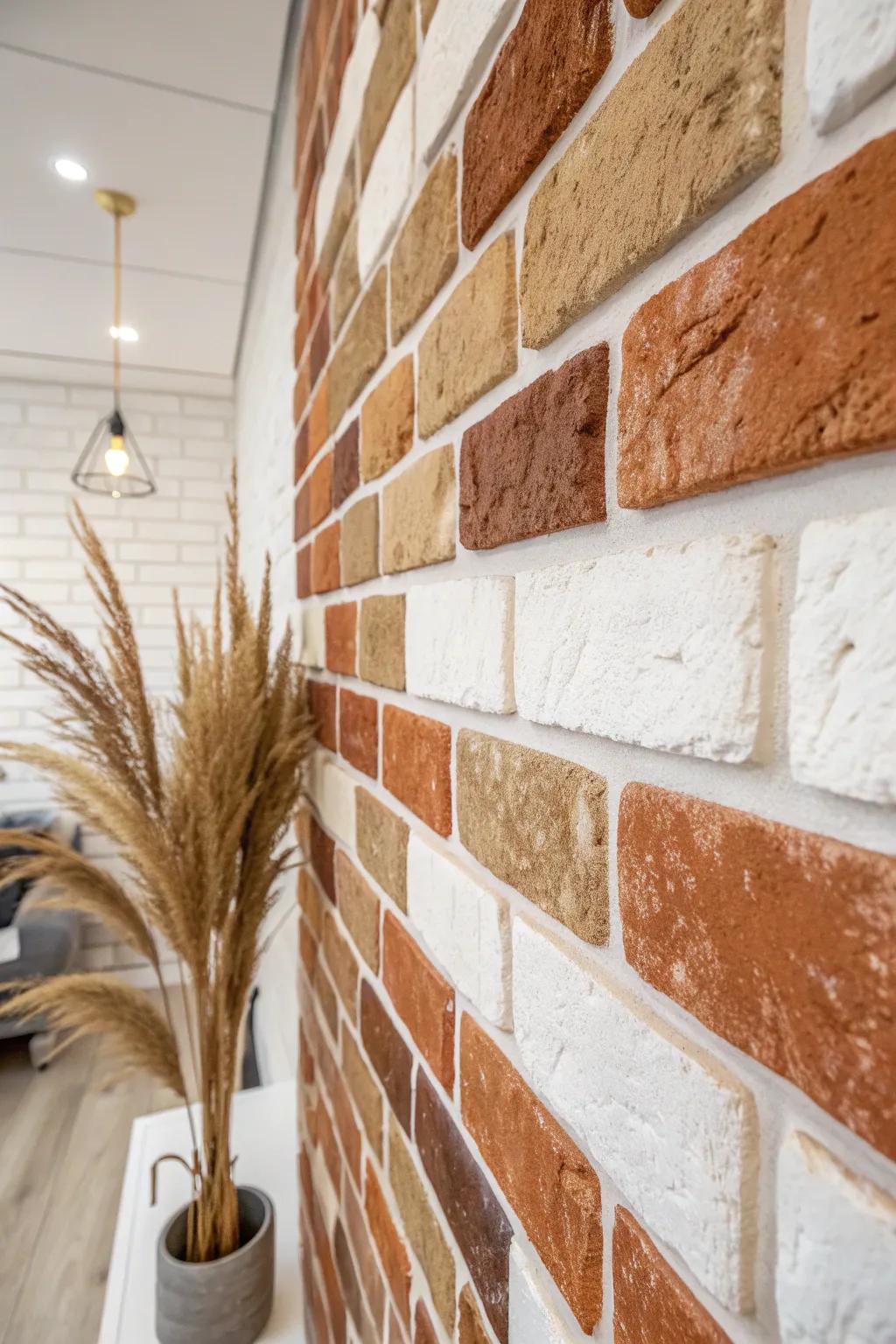 Transform your space with the charm of a faux brick wall—effortlessly chic with a touch of artistic flair.
