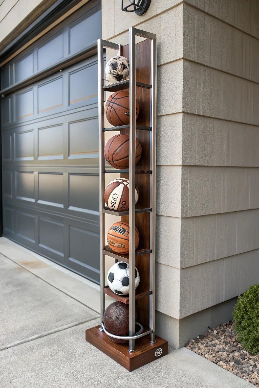Elevate your storage game with a stylish vertical ball rack.