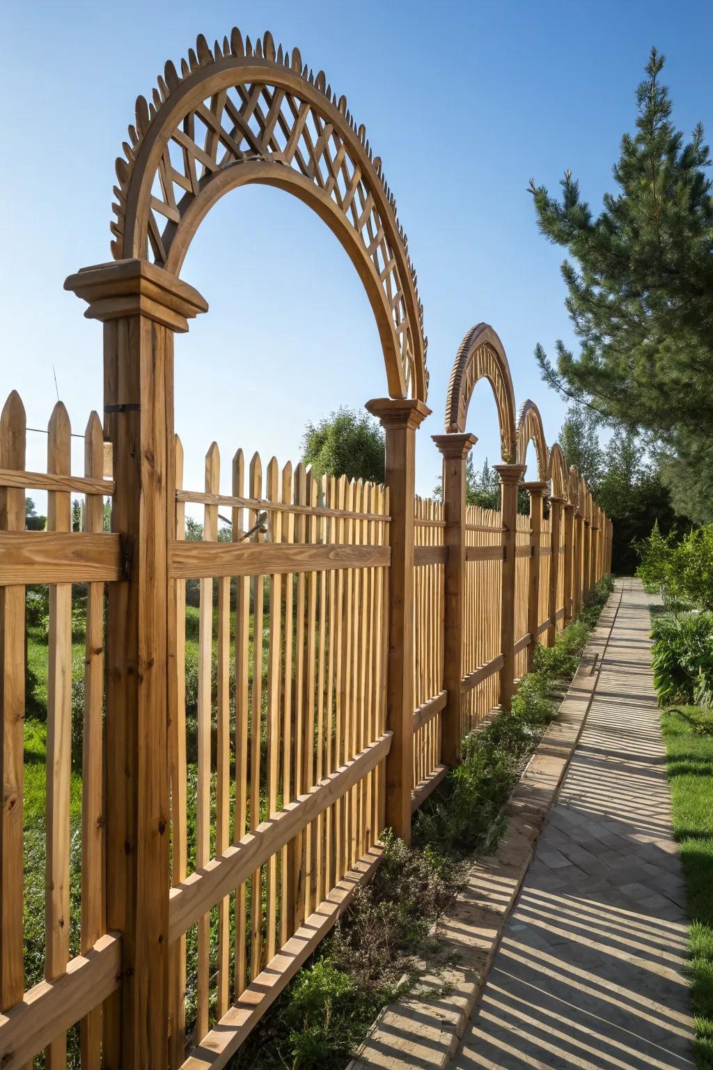 Elevate your garden with the timeless beauty of an arched stick fence.