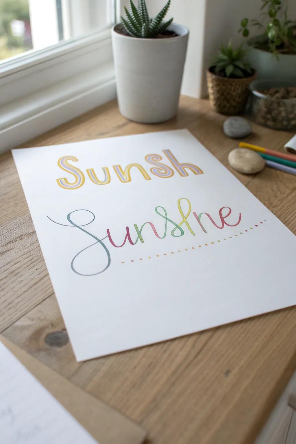 Capture the essence of summer with playful typography that brings words like 'Sunshine' to life. Embrace simplicity and elegance in your lettering journey.