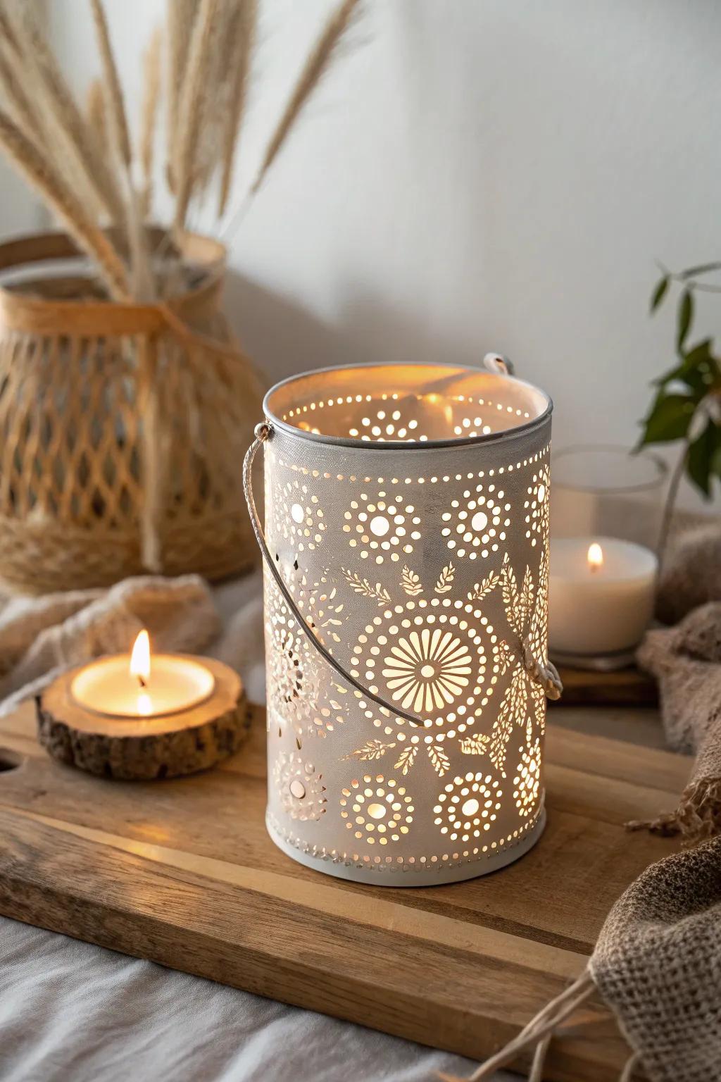 Illuminate your space with the warm glow of sustainable elegance. 🌿✨ #TinCanLantern #SustainableCrafts #CozyGlow