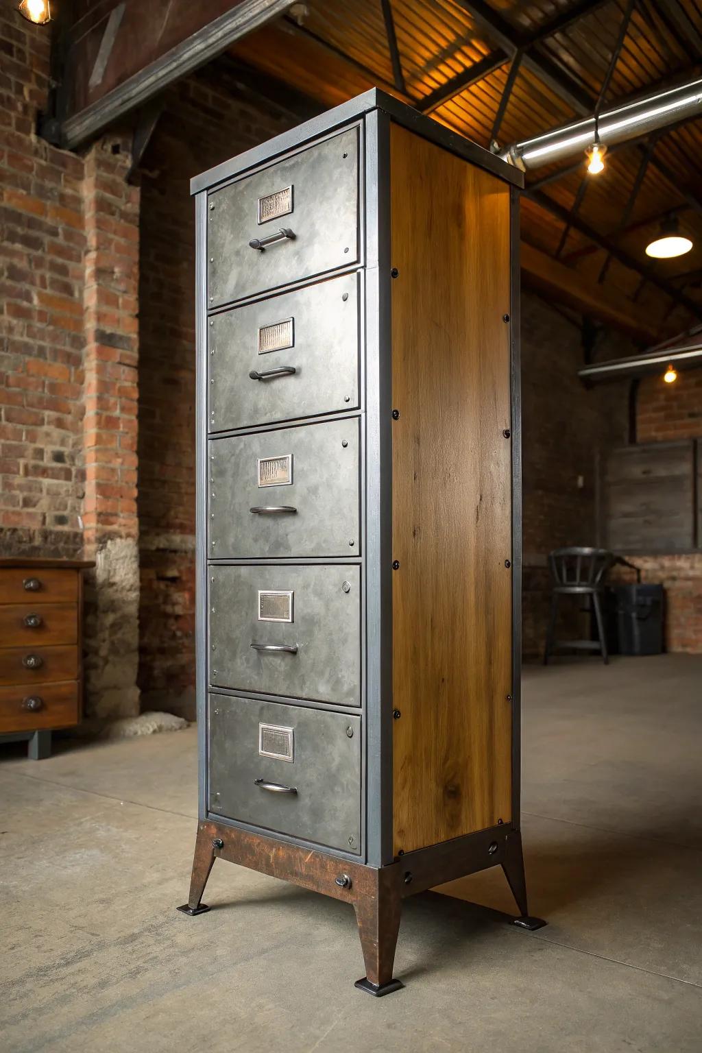 Elevate your space with an industrial masterpiece - where metal meets wood in perfect harmony.