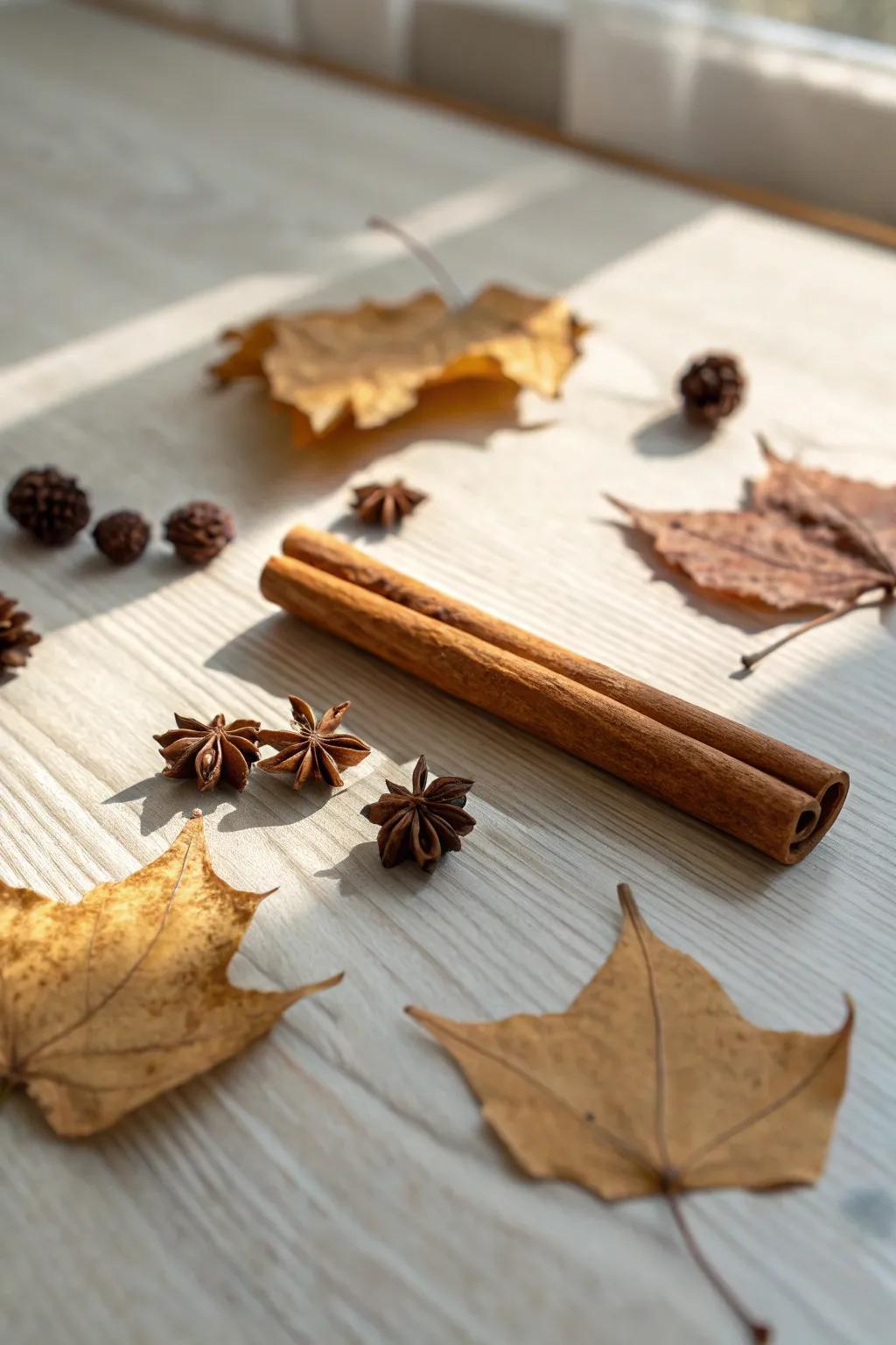 Capture the essence of fall with the warm, inviting scent of cinnamon.