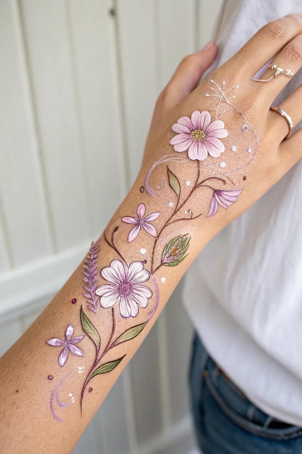 Carry a piece of spring with you: Delicate fantasy flowers blooming on your fingers.