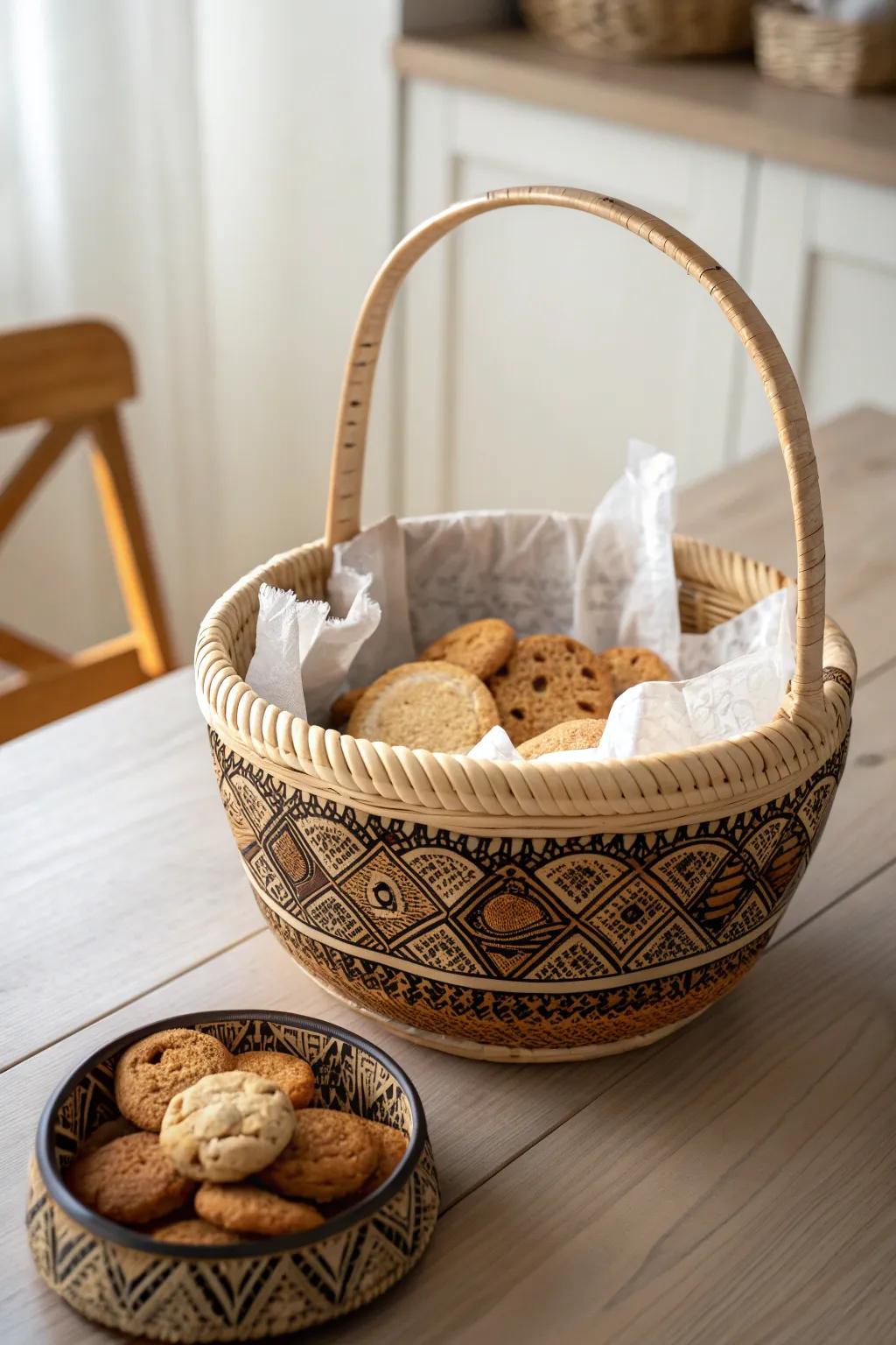 Gift with a touch of warmth: A woven basket filled with homemade delights.