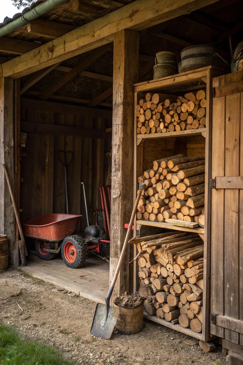 Maximize your space with this rustic storage nook, combining utility and craftsmanship.