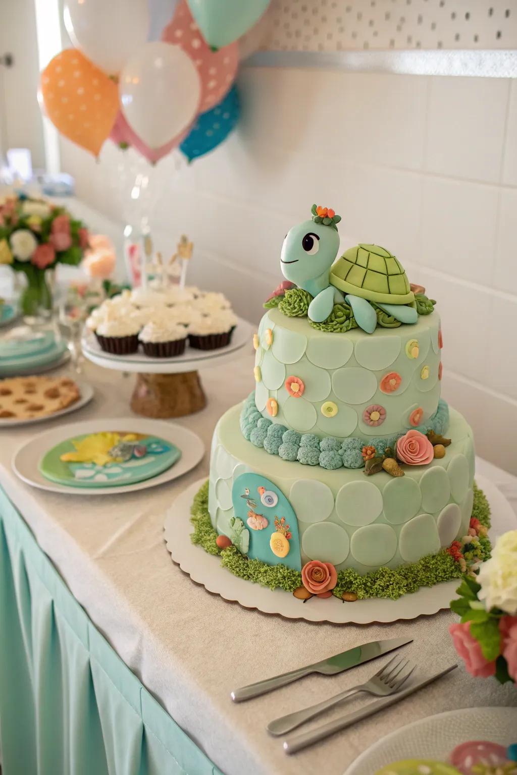 A stunning turtle-themed cake that's sure to impress.