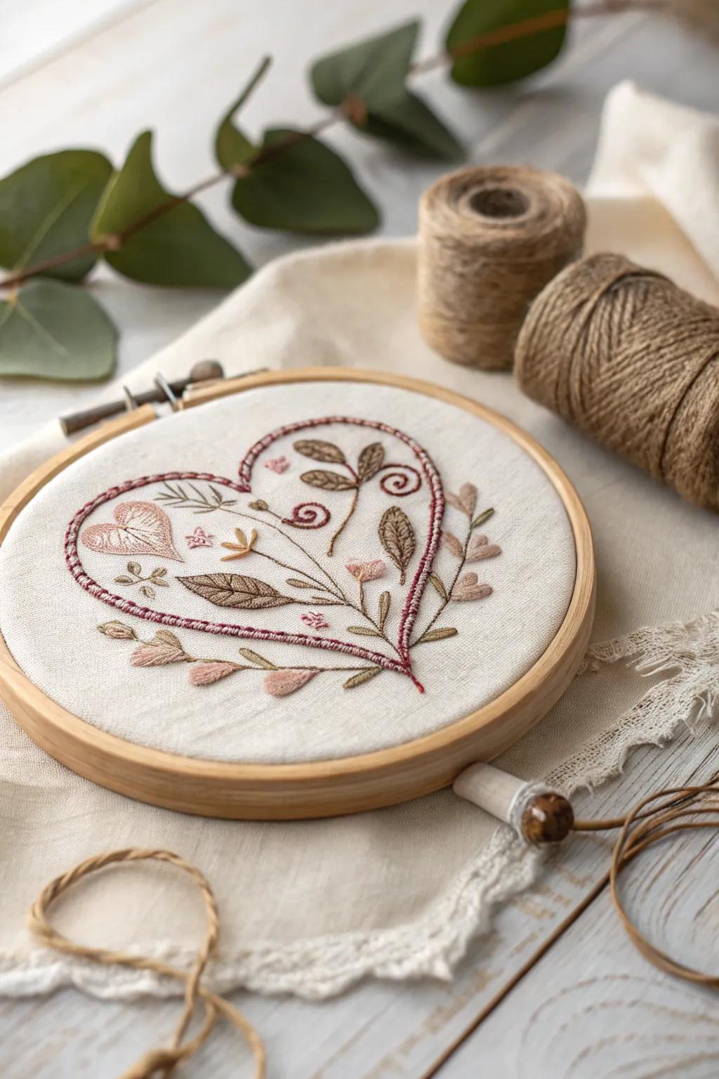 Add a touch of handcrafted charm to your space with heart embroidery art. Perfect for a serene and stylish decor!