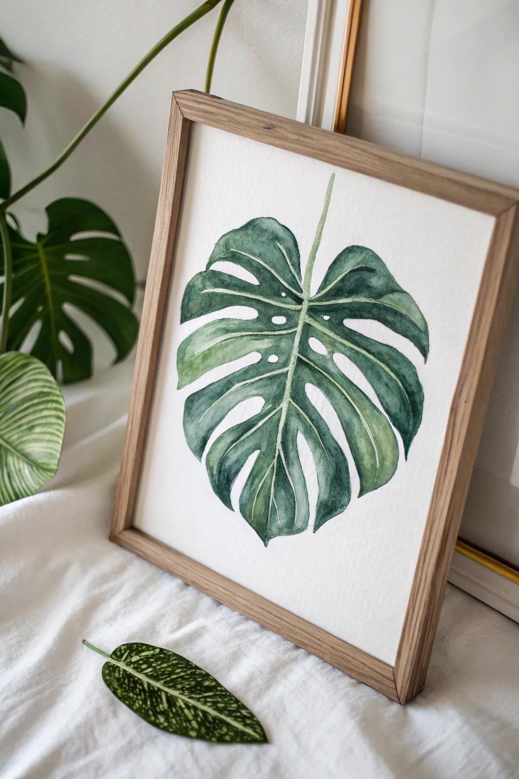 Embrace the lush simplicity of monstera leaves with this minimalist watercolor masterpiece.
