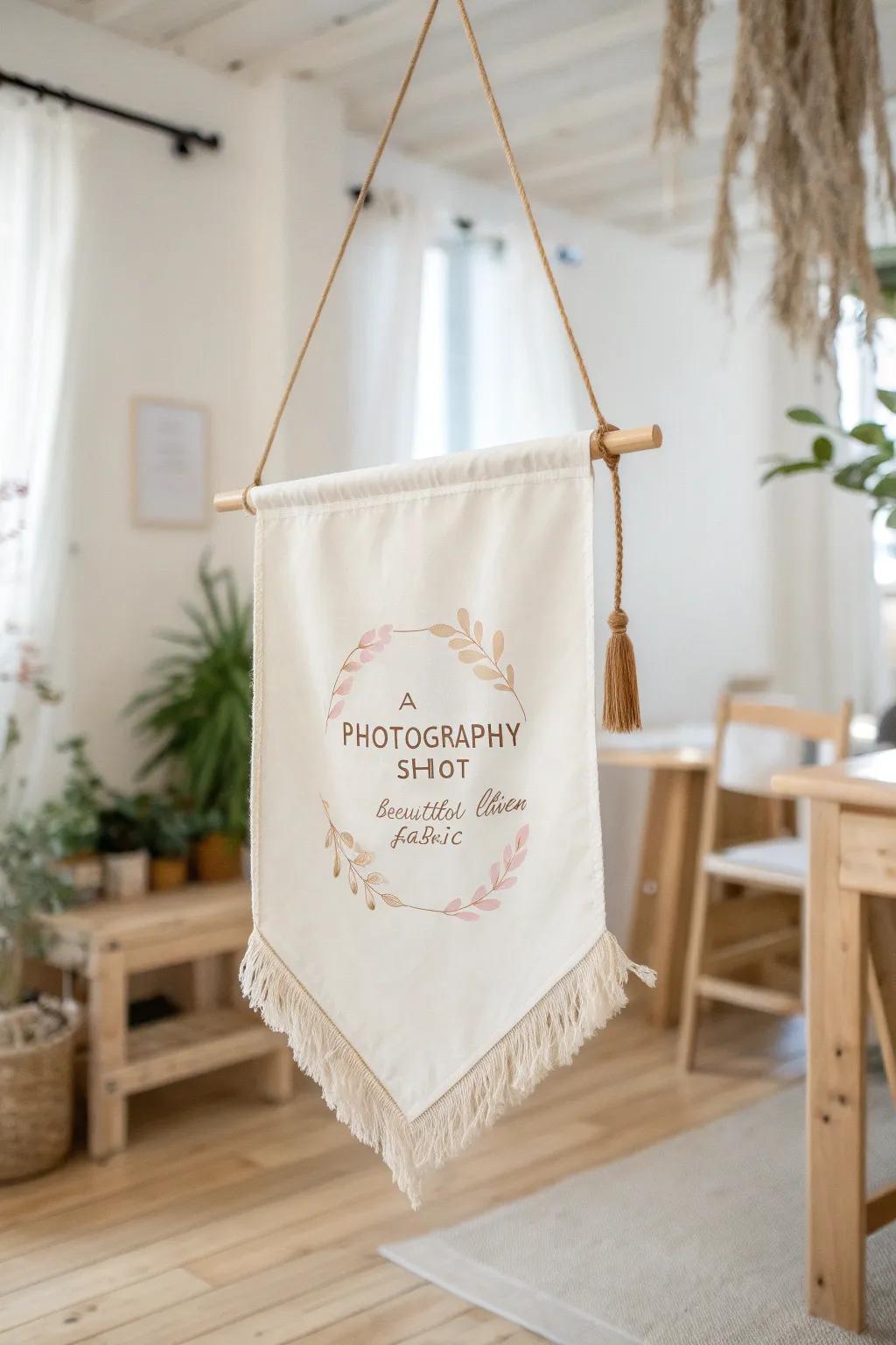 Embrace the warmth of personalized elegance with a handcrafted fabric banner.