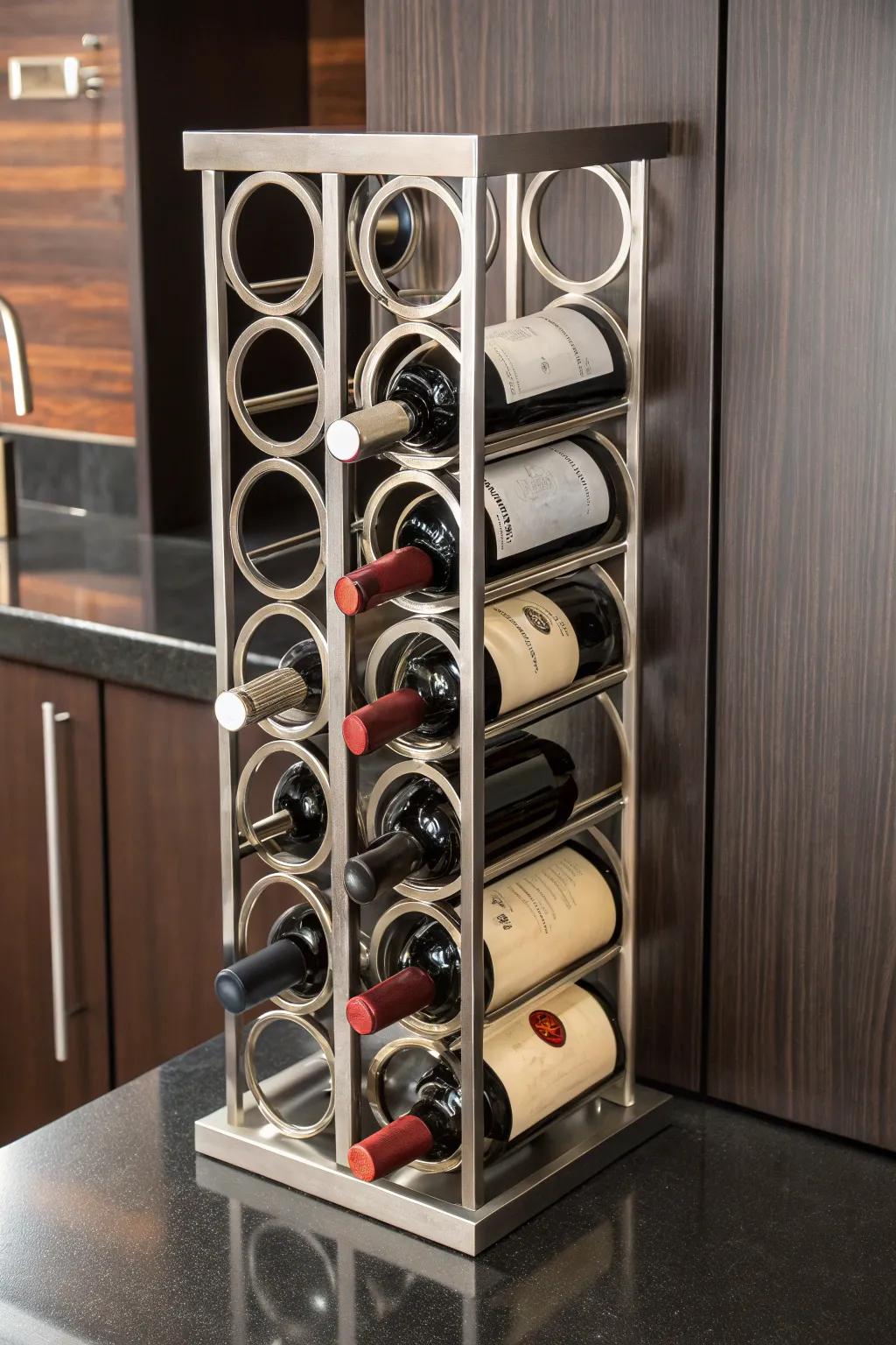 Elevate your space with a sleek, handcrafted welded wine rack that combines style and functionality.