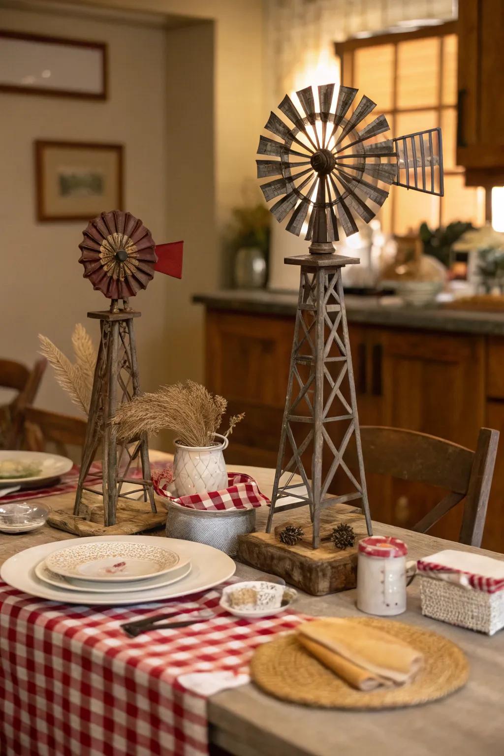 Mini windmill models add charm to tables and windowsills.
