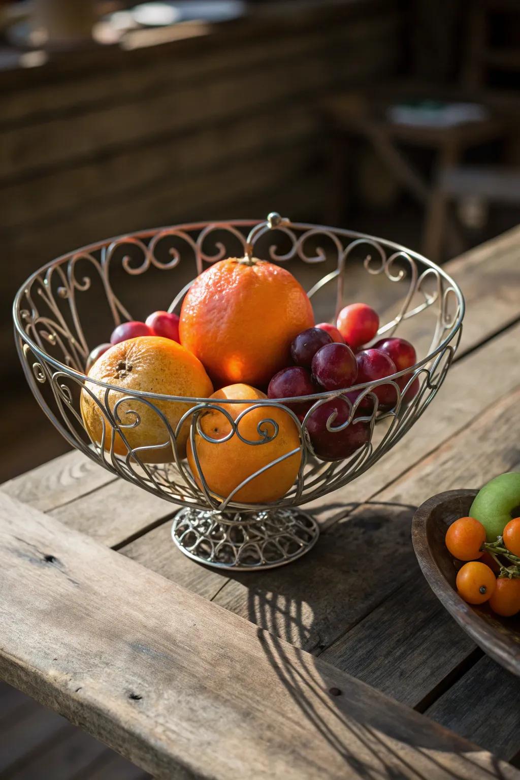 Elevate your kitchen with functional art: a handcrafted wire fruit bowl that marries utility with elegance.