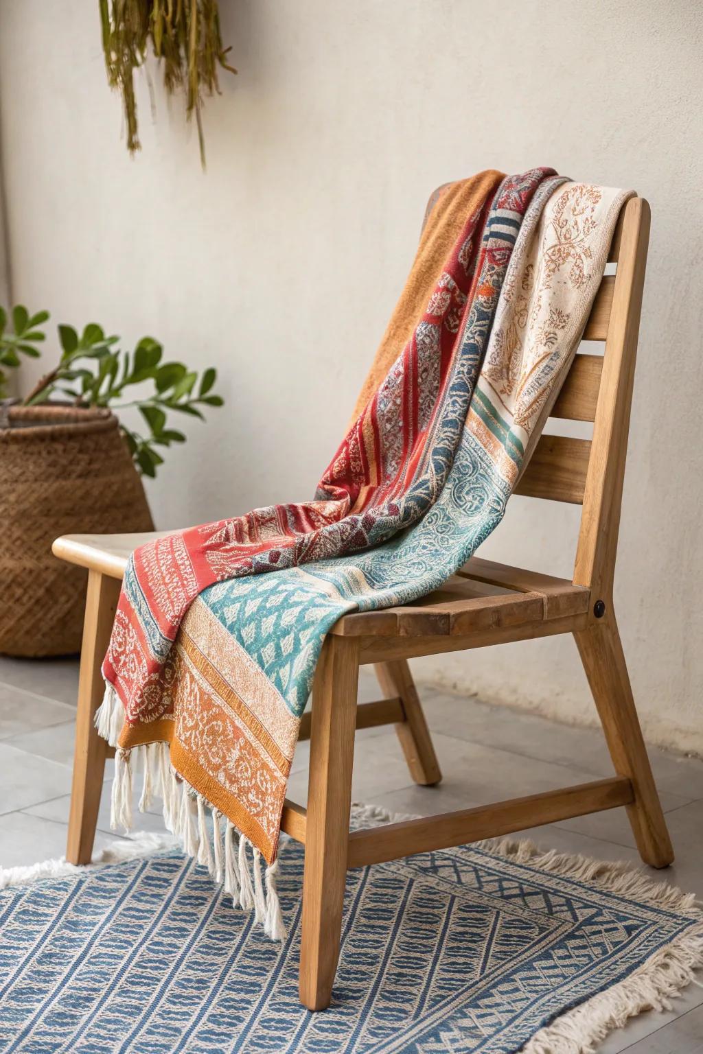 Transform your space with a touch of bohemian flair: a colorful fusion of fabric and craftsmanship.