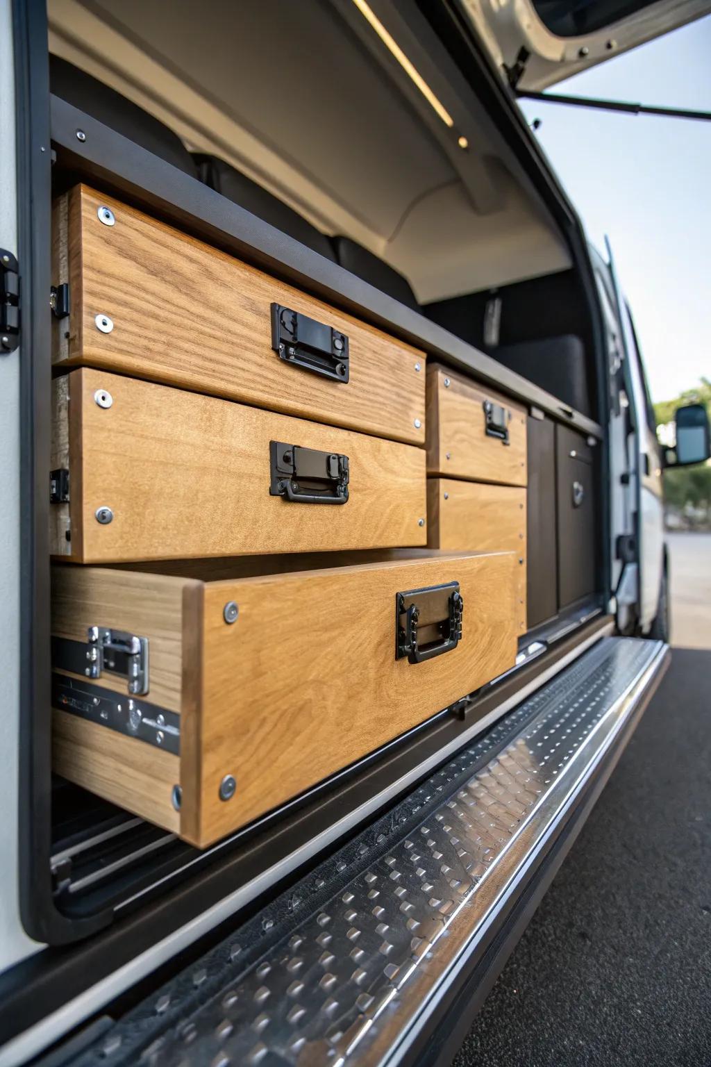 Secure your gear in style: Discover the elegance and security of lockable drawers.