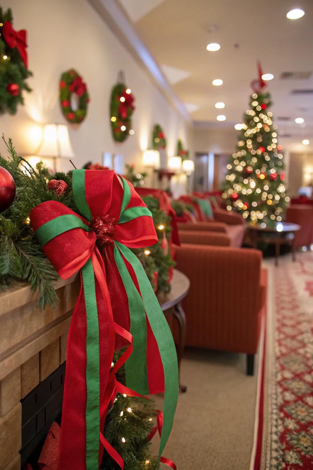 Classic red and green decorations creating a festive atmosphere.