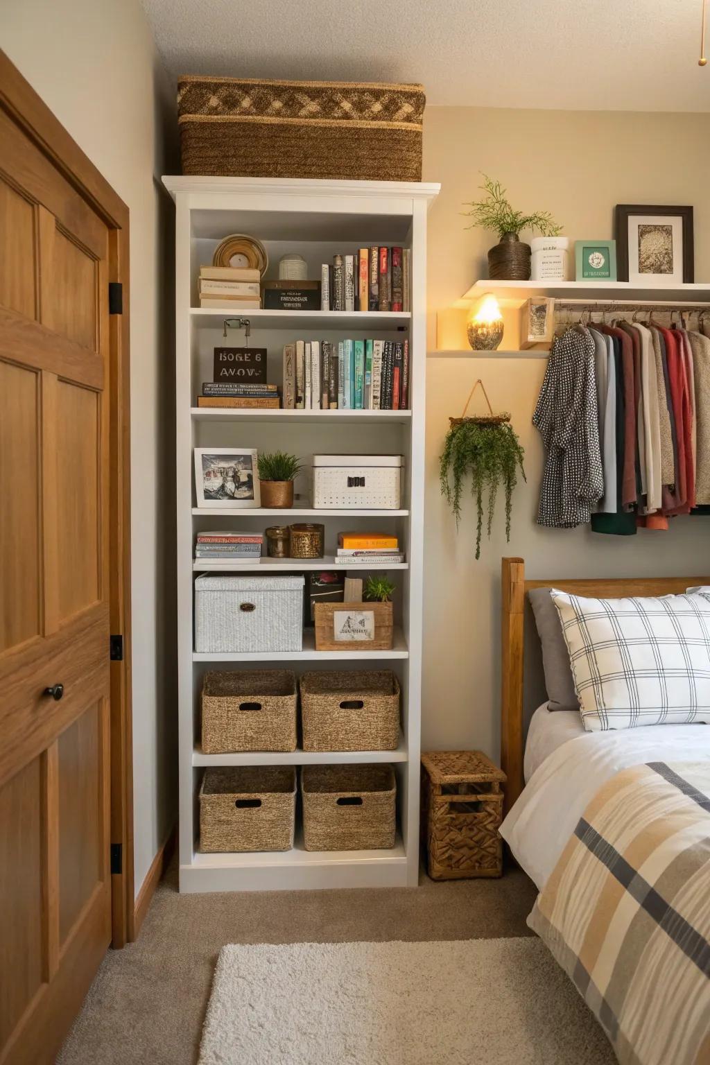 Vertical storage utilizes height effectively in compact areas.