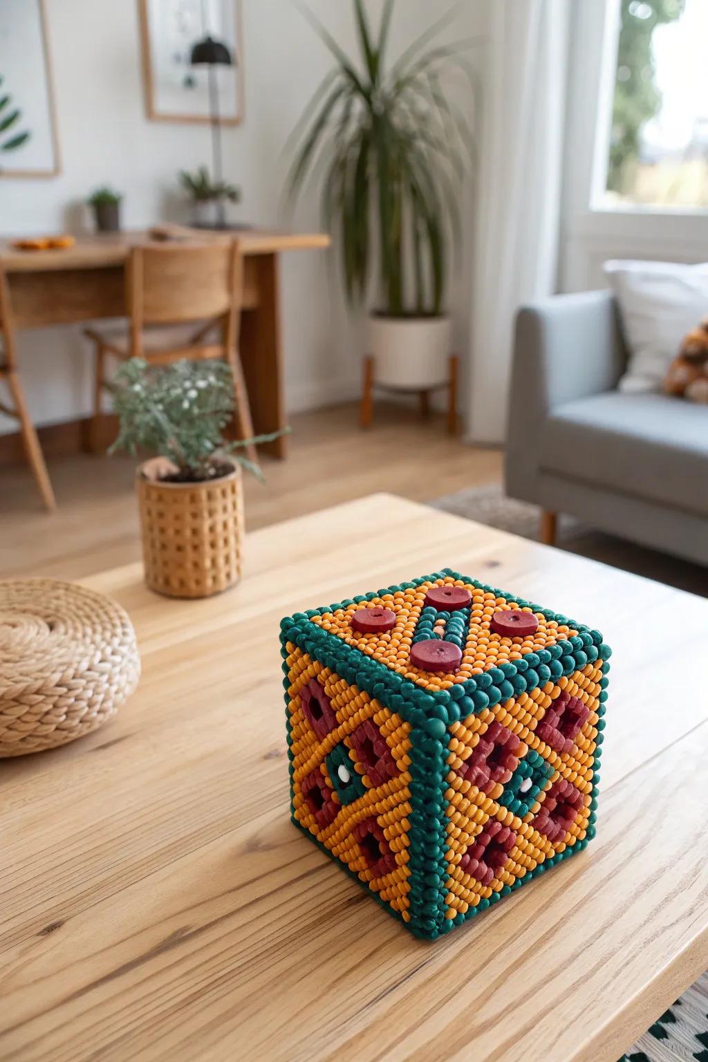 Craft your own vibrant 3D Perler bead dice for a touch of playful elegance on game night!