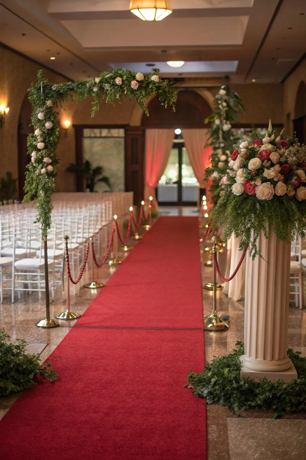 A red-carpet aisle that adds a touch of elegance to the ceremony.