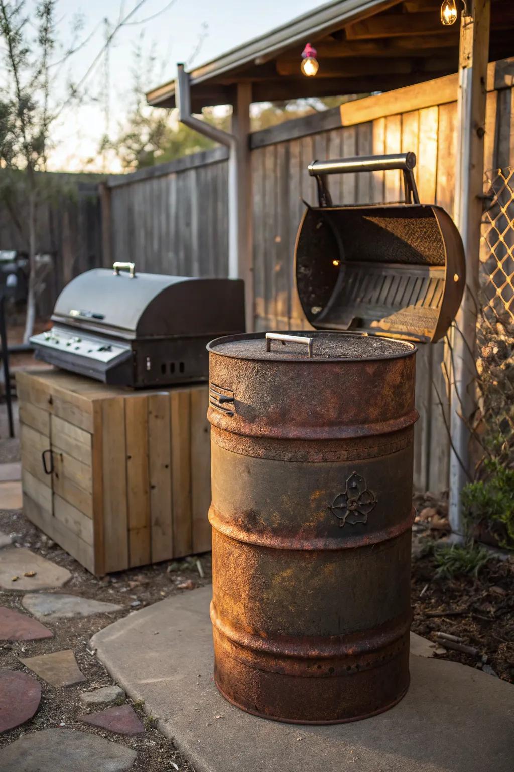 Turn your burn barrel into the ultimate outdoor kitchen companion. Grill, chill, and enjoy craftsmanship at its finest.