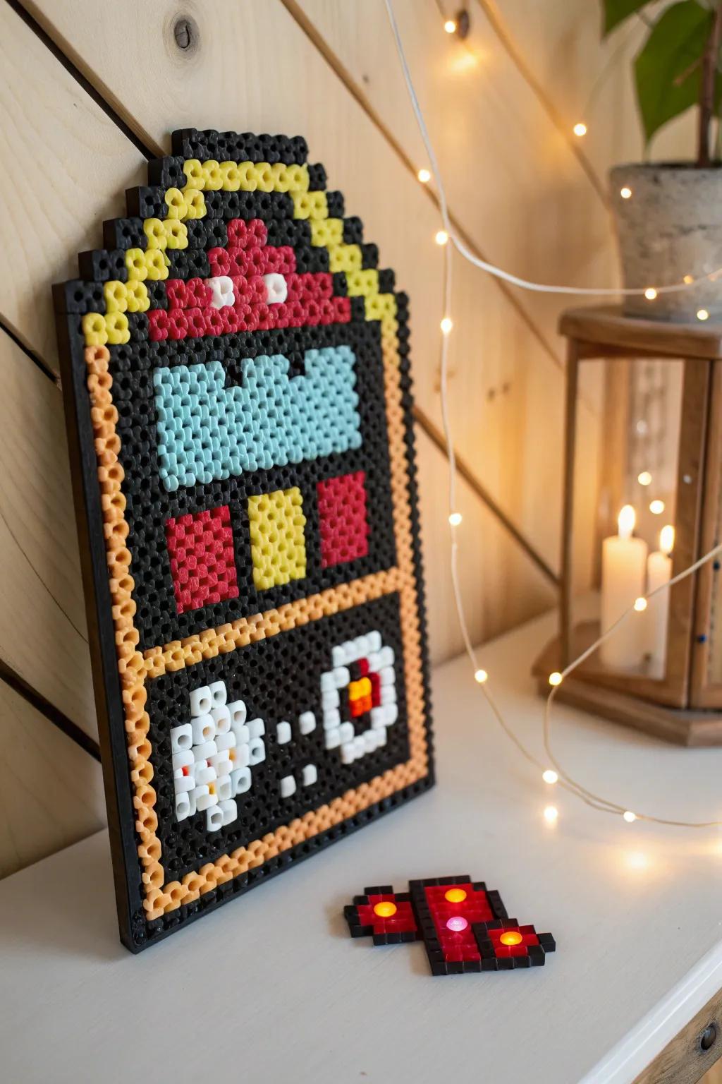 Illuminate your game nights with this retro perler bead arcade sign, where nostalgia meets minimalist charm.