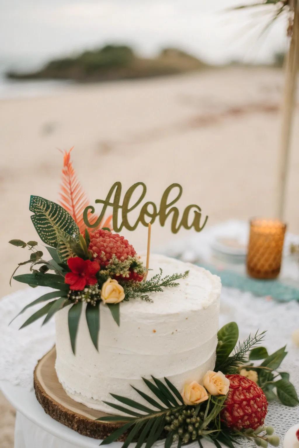 Celebrate with aloha! This stunning cake topper brings Hawaiian warmth and charm to your party.