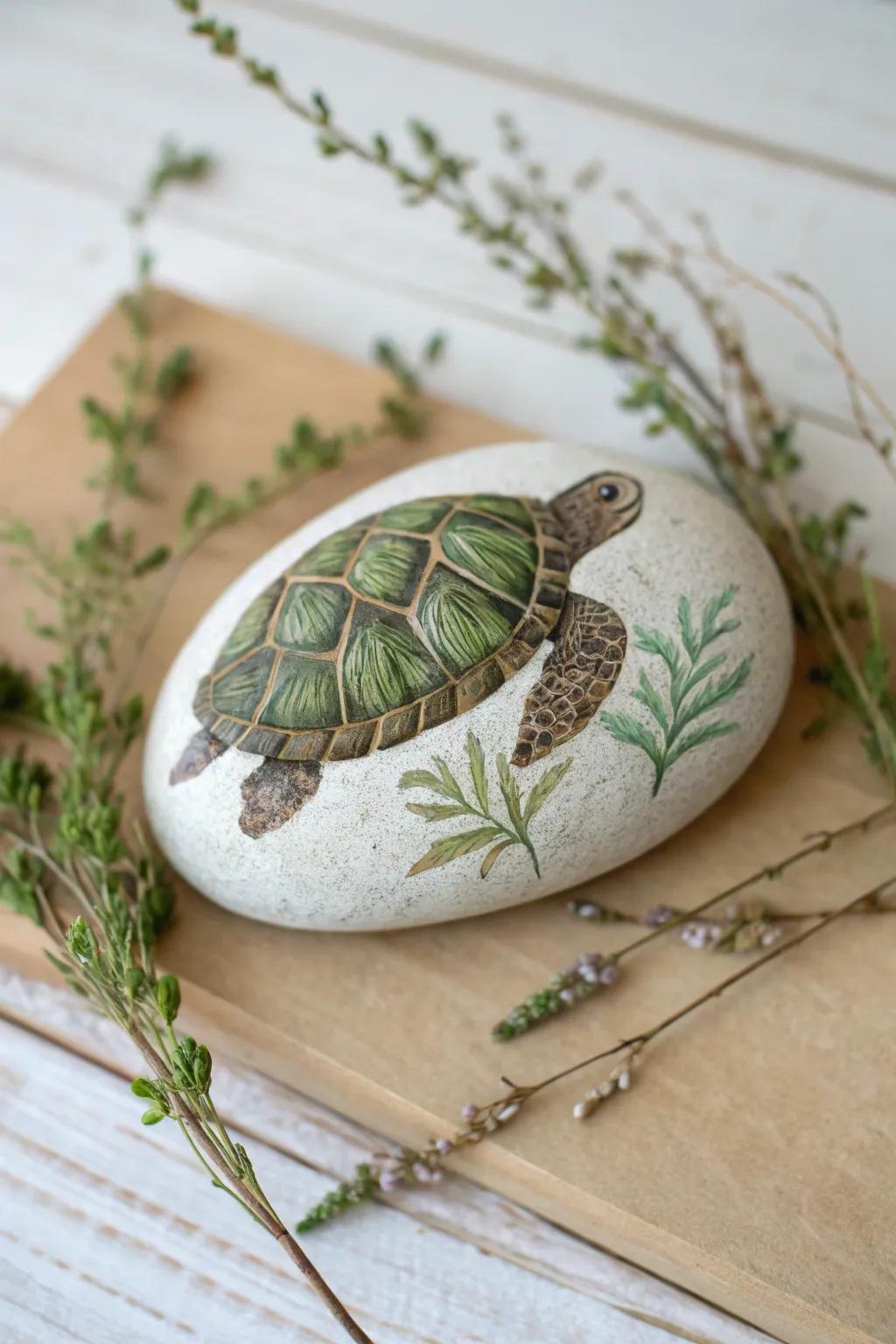 Embrace the beauty of nature with this turtle shell-inspired rock art. Perfect for adding a touch of earthy elegance to your space.