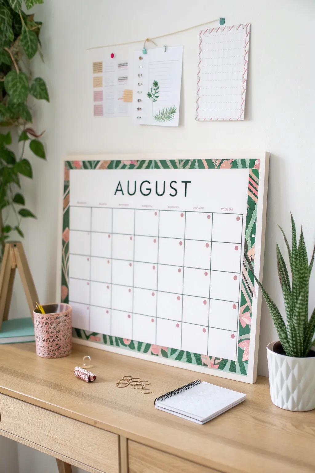 Elevate your workspace with a minimalist whiteboard calendar that marries function and style for a serene office vibe.