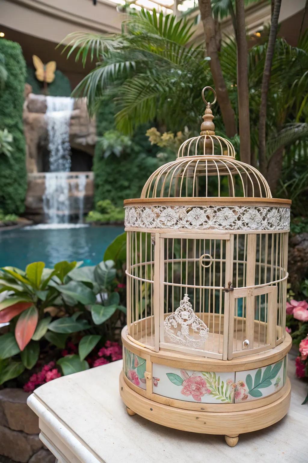 Escape into a serene oasis with this minimalist tropical aviary, where artistry meets nature.