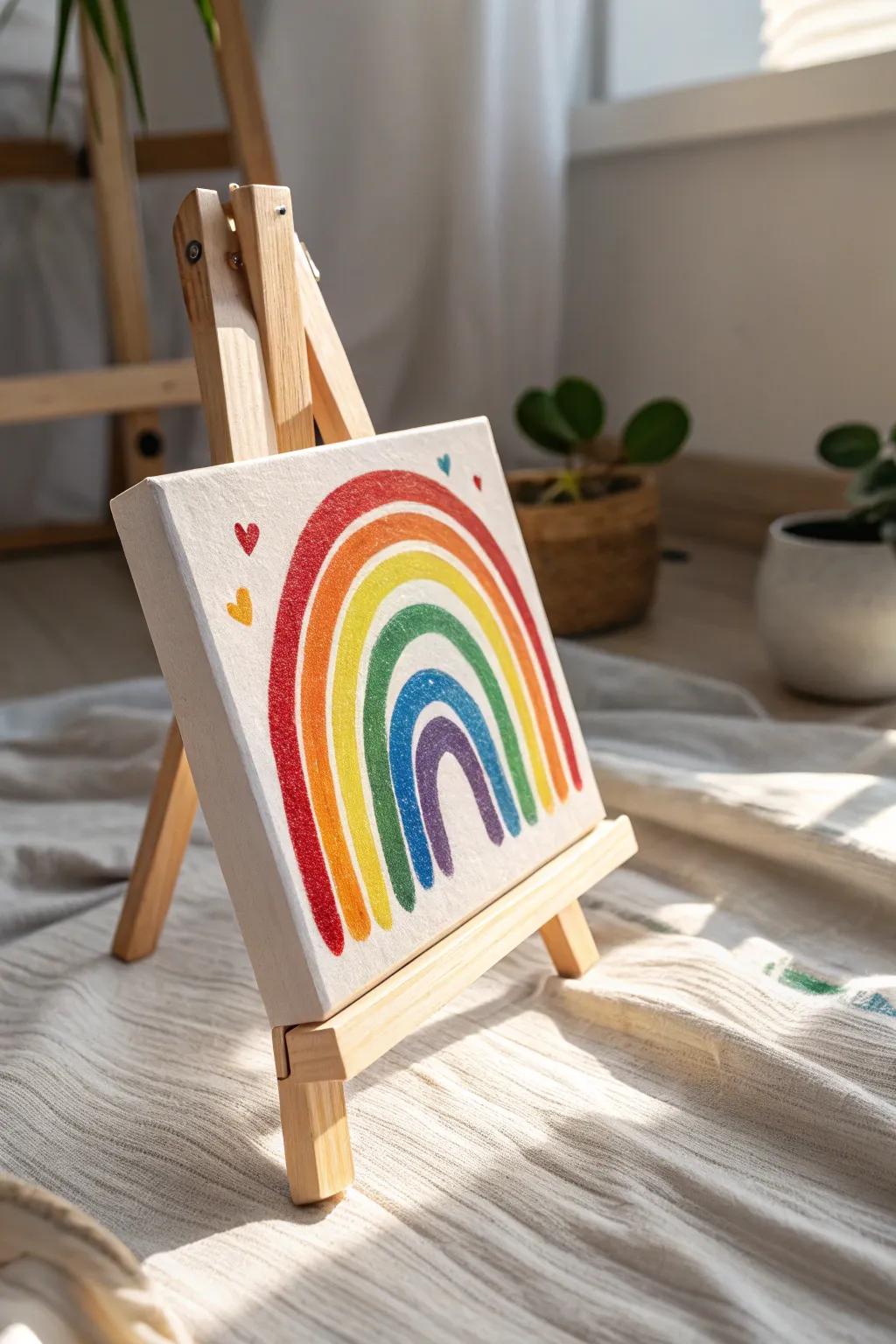 Crafting joy with colors! Discover the beauty of baby-made art with this rainbow swirl masterpiece. 🌈✨