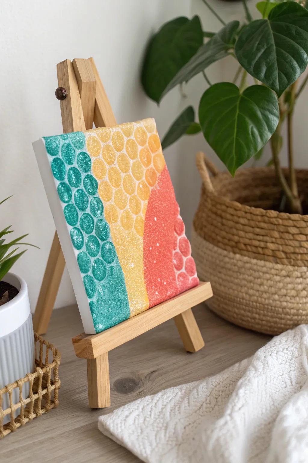 Turn your baby's bubble wrap prints into a masterpiece with this simple and artistic canvas idea!