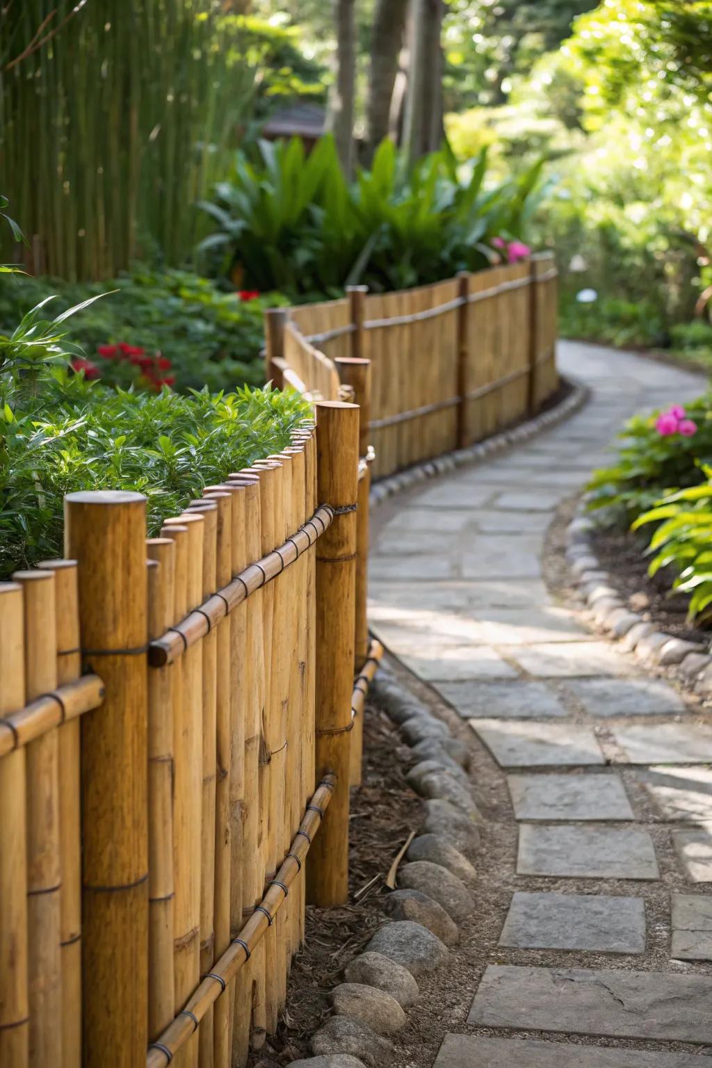 Guiding paths with natural elegance: Discover the charm of short bamboo fencing.