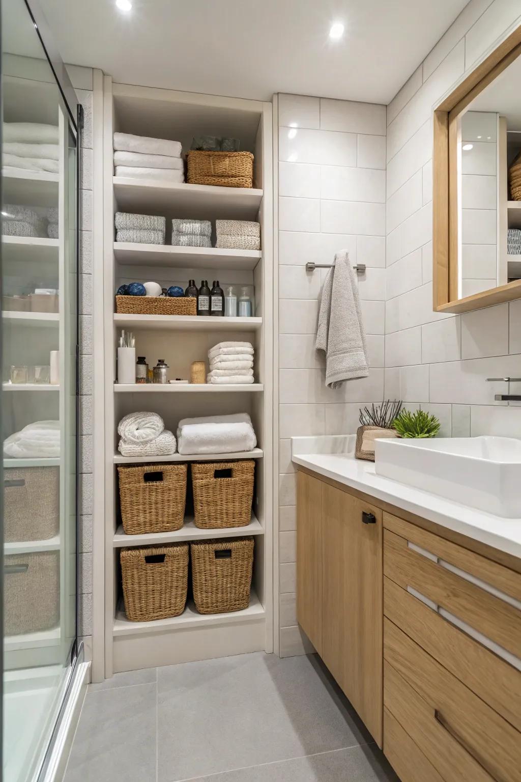 Smart storage solutions keep your bathroom organized and clutter-free.