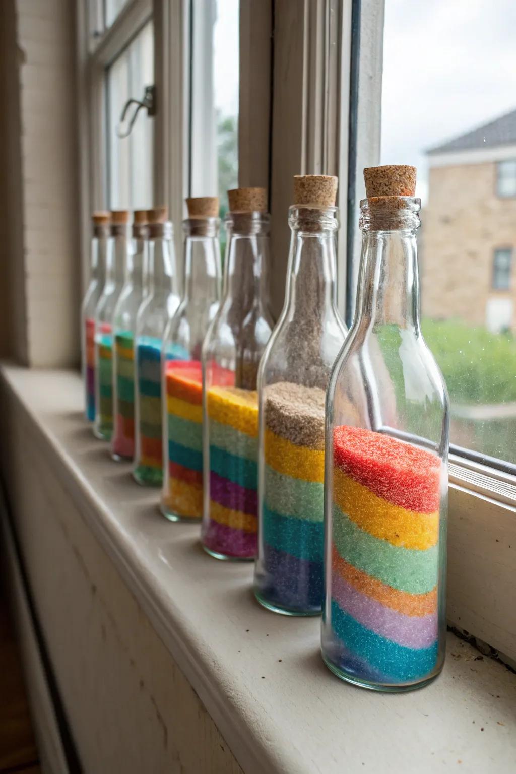 Brighten your space with vibrant sand art bottles.