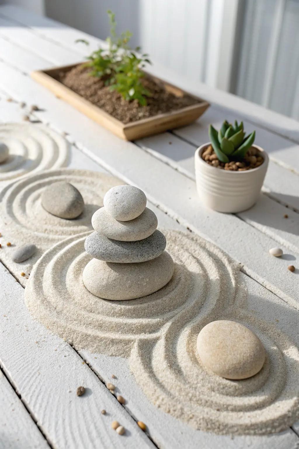 Create your own slice of serenity with a minimalist Zen garden using beach pebbles. Perfect for adding a touch of calm to your home.