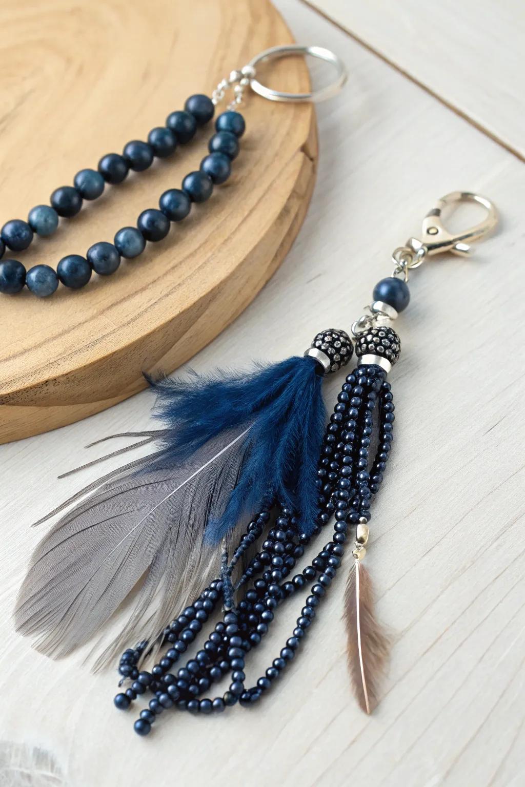 Elevate your essentials with Monochrome Chic: a sophisticated beaded keychain that blends minimalist elegance with a touch of boho charm.