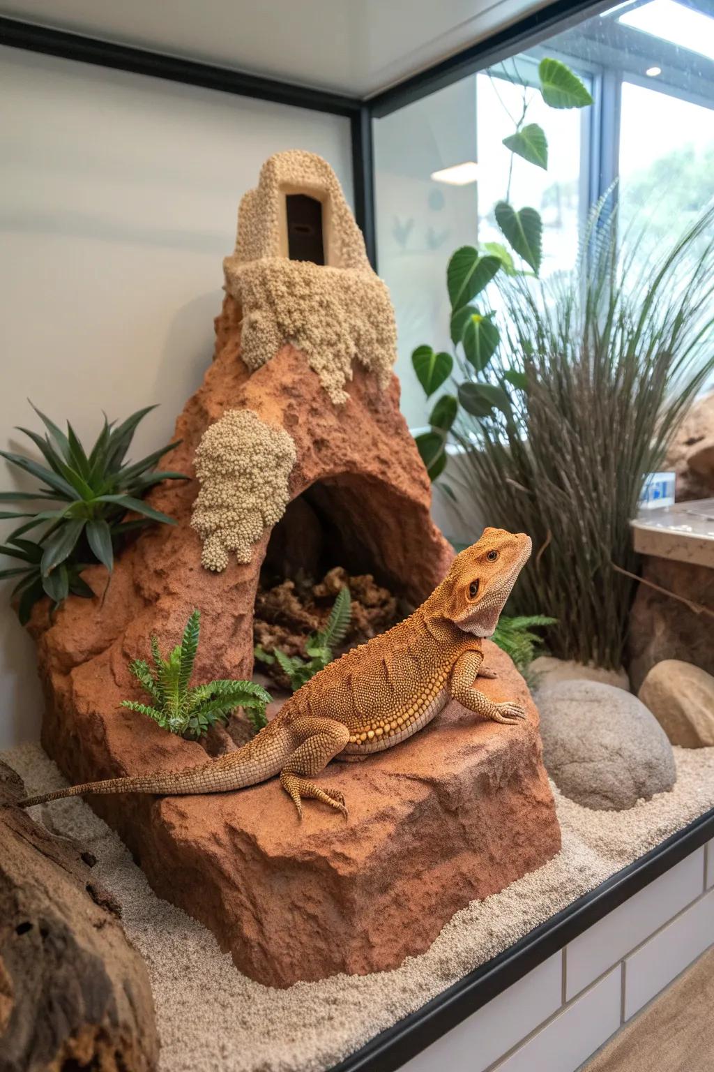 Bring nature indoors with DIY foam sculptures that transform your bearded dragon's habitat into a minimalist masterpiece!