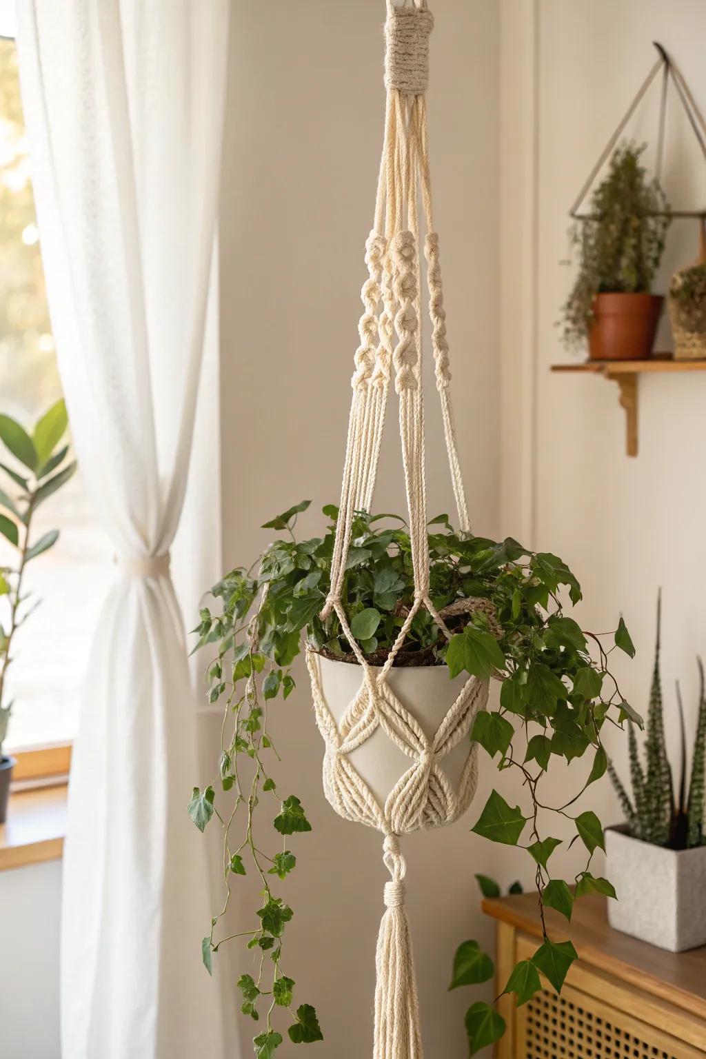 Elevate your greenery with the timeless charm of macramé plant hangers. Embrace simplicity and style.