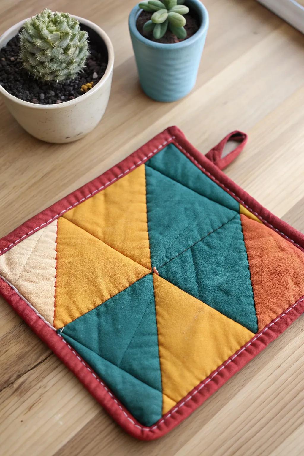 Crafted with love: Add a pop of color to your kitchen with these stunning patchwork pot holders!