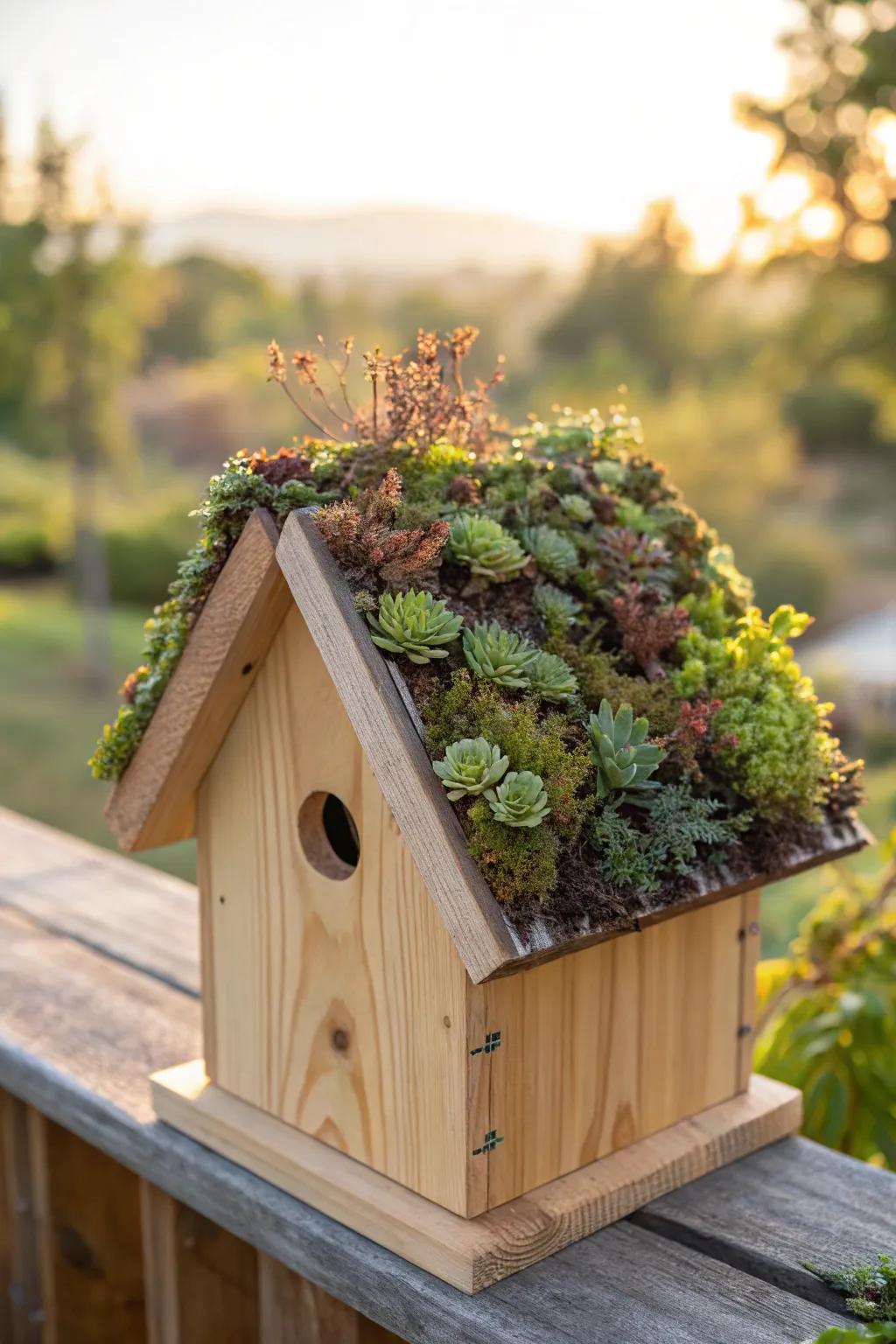 Bring nature to new heights with this stunning succulent-topped birdhouse.