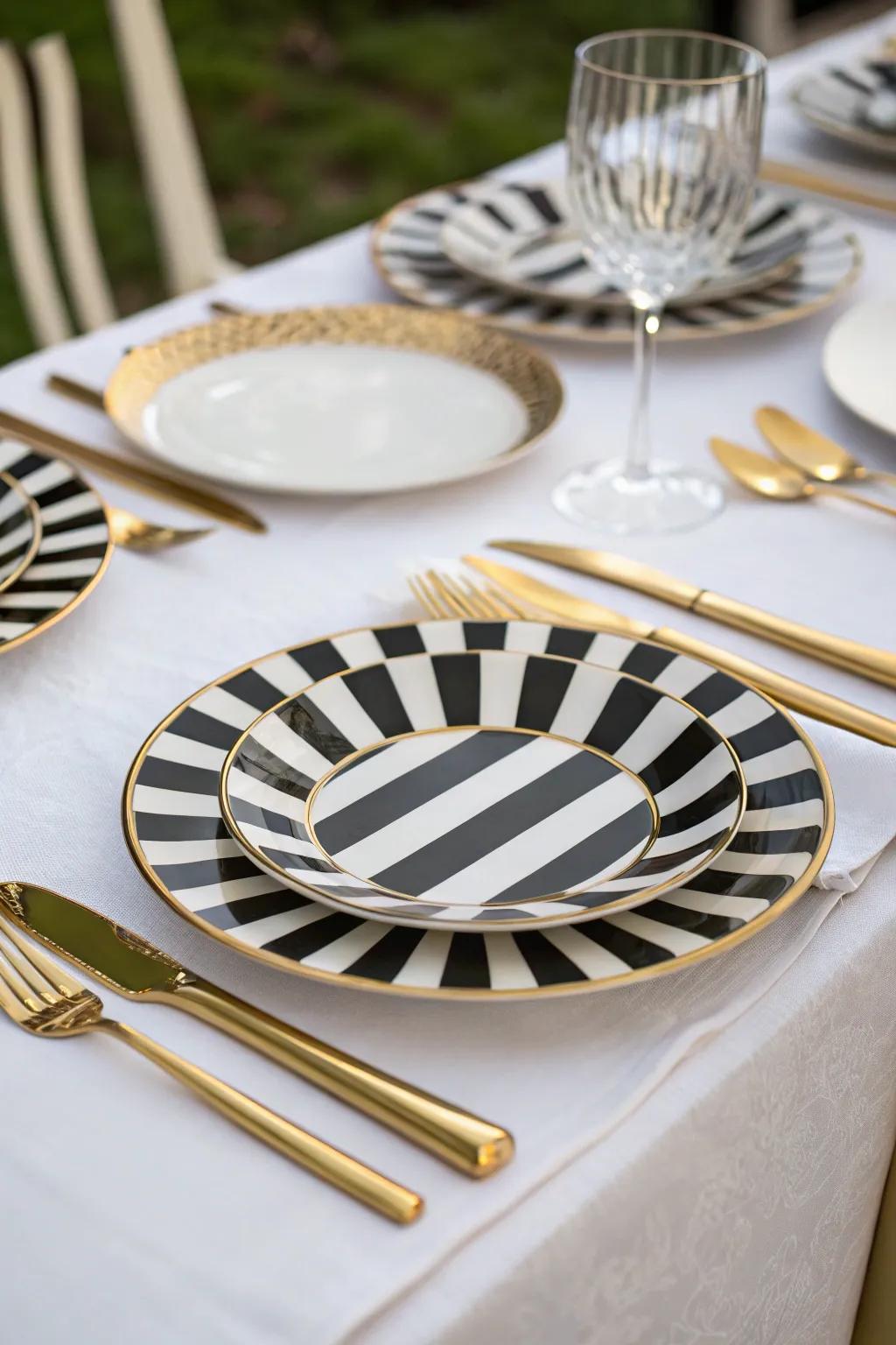 Bold black and white stripes bring a modern twist.
