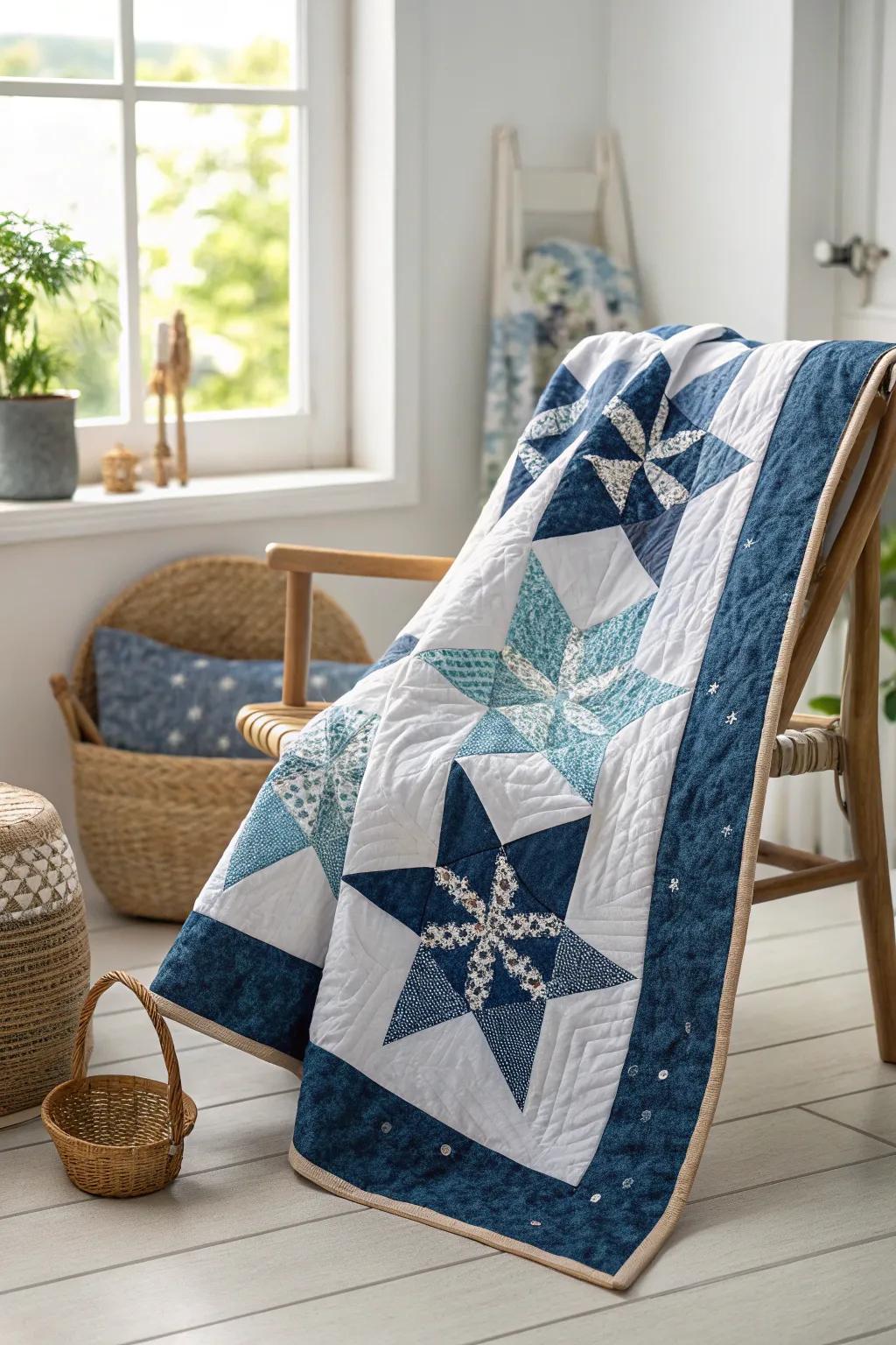 Dreamy celestial vibes with this stunning star-patterned quilt, perfect for adding a touch of whimsy to any space.