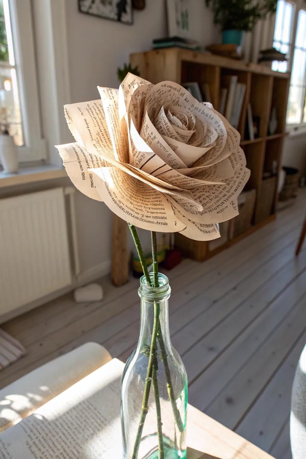 Timeless elegance with a touch of literary charm—bring your space to life with handcrafted paper flowers.