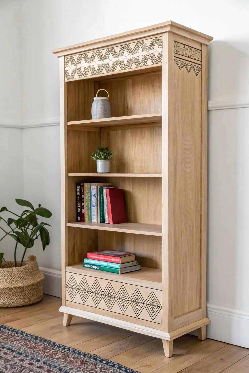 Elevate your bookcase with DIY trim that combines Scandinavian minimalism and boho charm. A personal touch for your home!