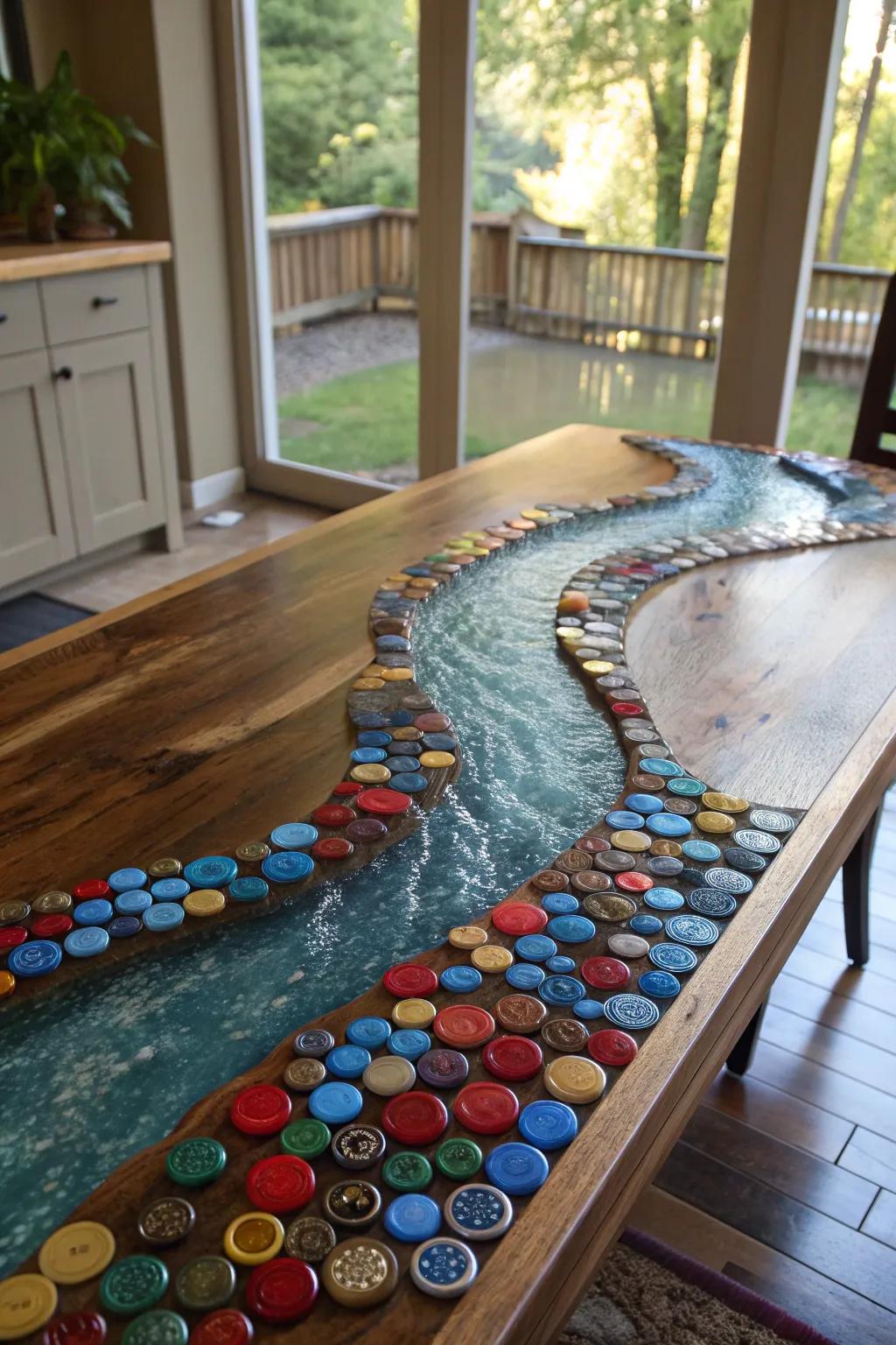 Flowing Artistry: Discover the stunning river effect in this handcrafted epoxy table.