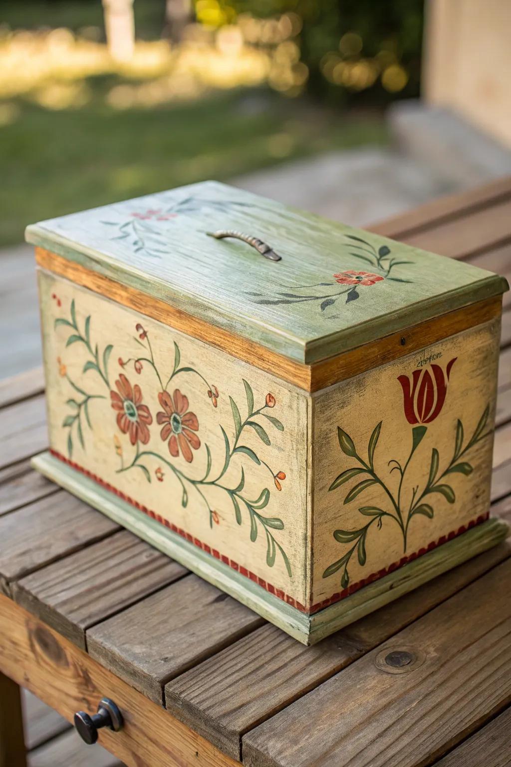 Bring rustic farmhouse charm to your decor with this beautifully painted wooden box.