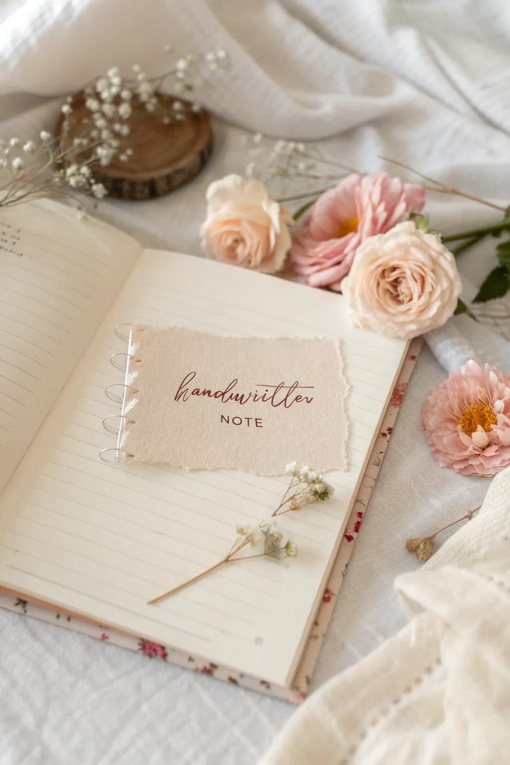 Whisper secrets on paper: Add handwritten notes for a personal touch to your bridal scrapbook.