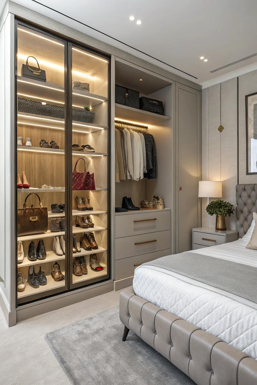 Showcase your favorite accessories with dedicated display sections in your wardrobe.