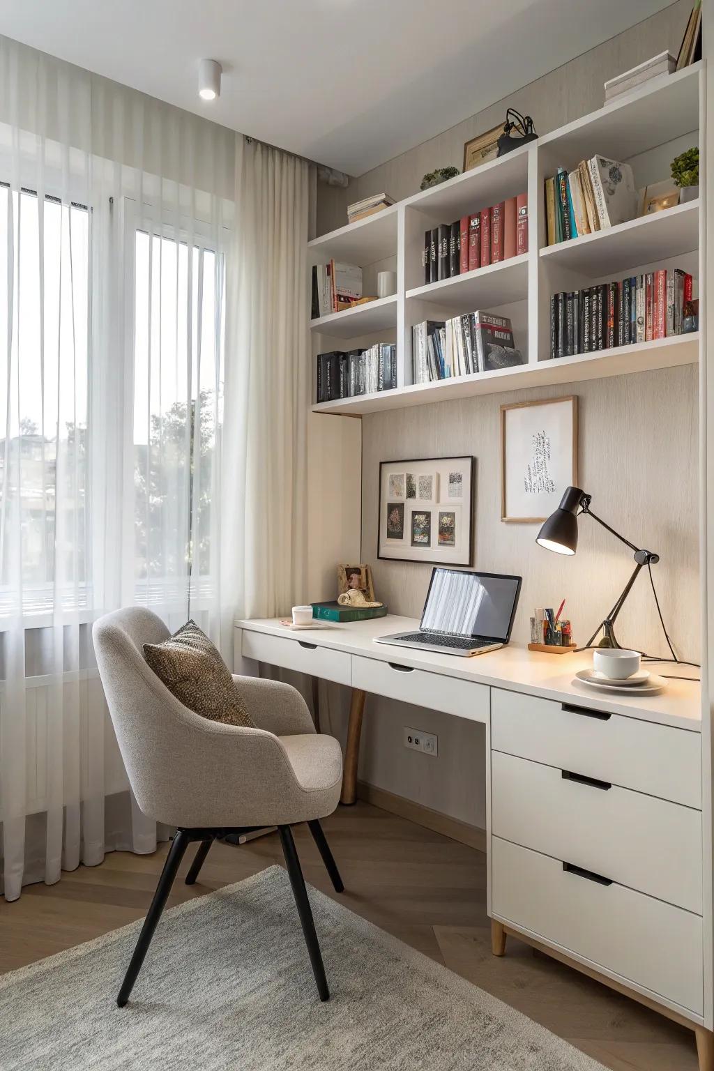 An organized home office promoting focus and calm.